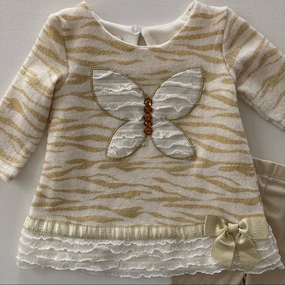 Bonnie Baby Girl 3-6 Months Butterfly Gold Sparkle Top Pants Set Outfit - Picture 2 of 6